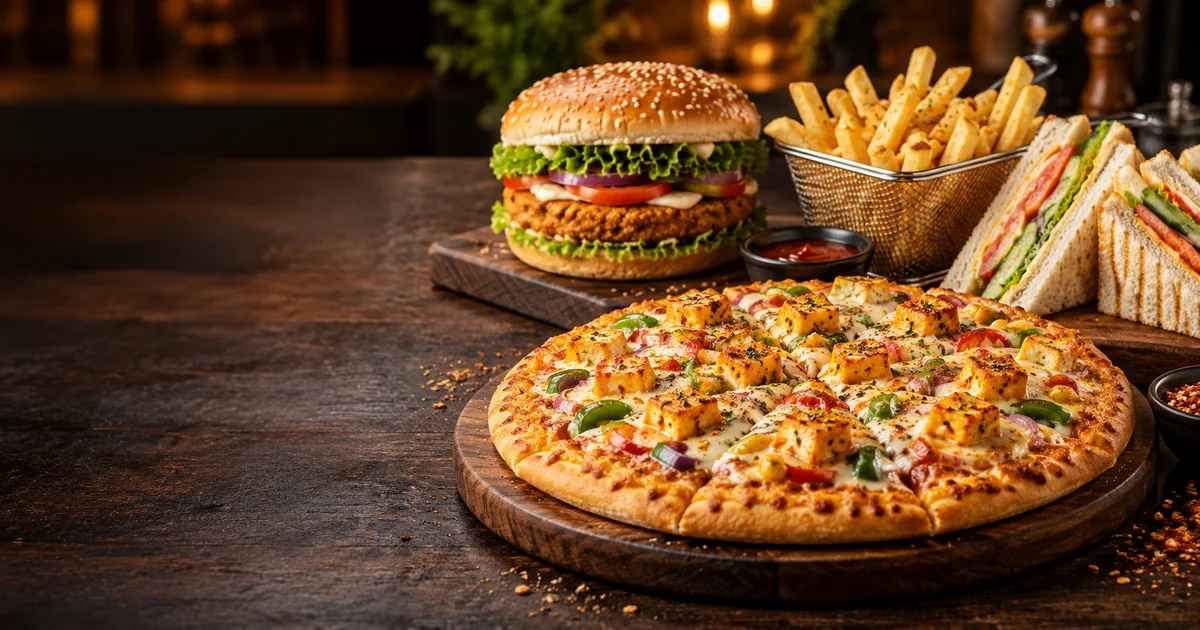 Vegetarian burgers and fries served at Quick Bites in Longowal